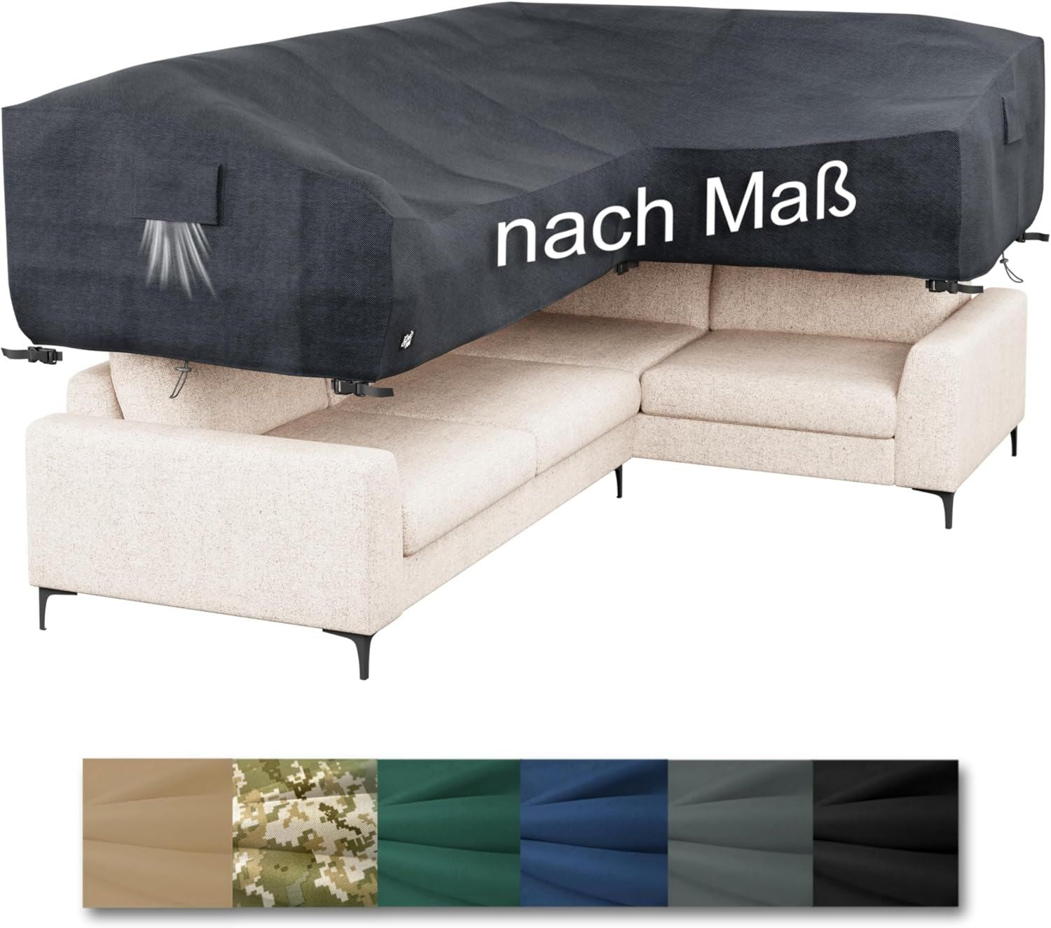 Hochwertige L Form Abdeckung nach Mass geeignet fuer Ecksofas Rattansofas Lounge Gartensofa Qualitaet Oxford 600D wasserdicht ausgestattet mit versiegelten Naehten Robustes Zubehoer Made in EU Variante 407