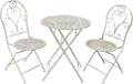 Hochwertige AVANTI TRENDSTORE Bistro Gartenmoebel Set aus Eisen geeignet fuer zwei Personen ausgestattet mit einem mit runder Terrassenterrassentischplatte und zwei Stuehlen klappbar in zwei Farben erhaeltlich antikweiss Variante 545