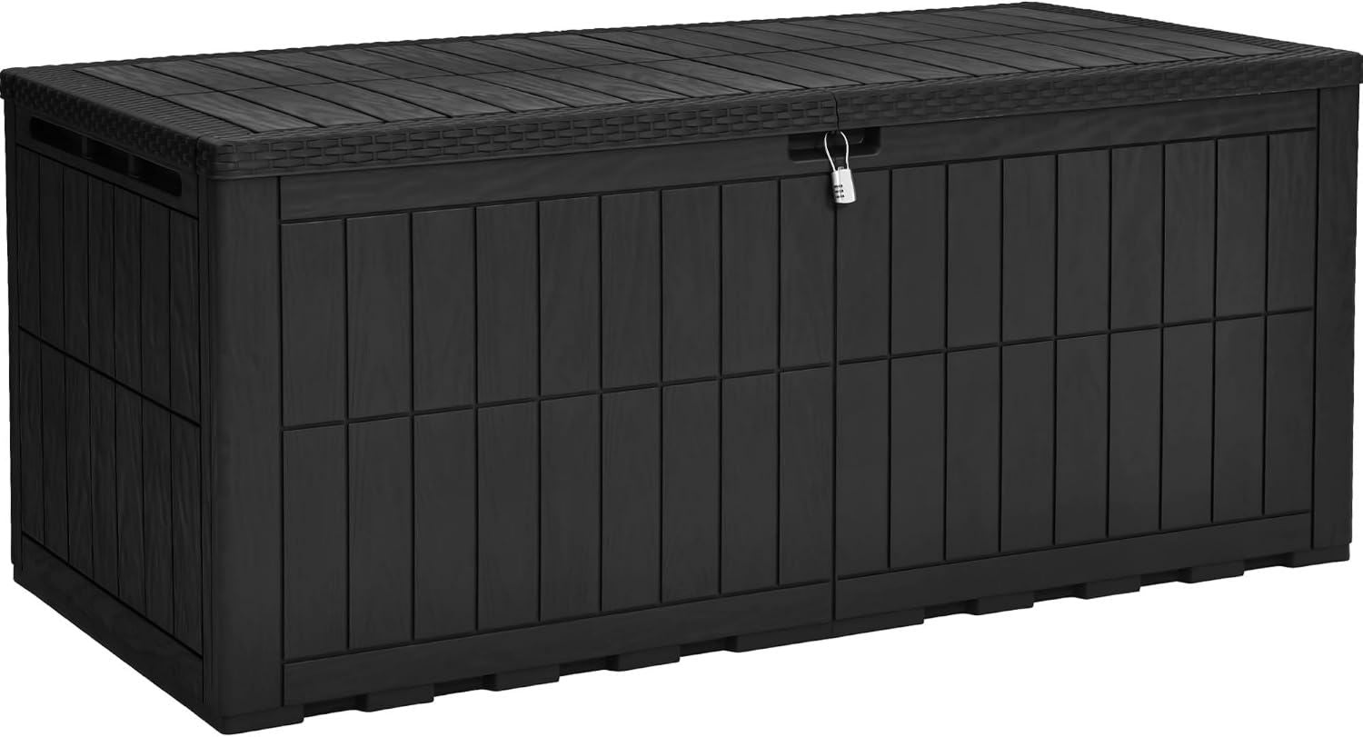Hochwertige YITAHOME Aussenspeicherbox 833L wasserdichte Deckbox geeignet fuer Gartengeraete Terrassenkissen Swimmingpool Zubehoer verschliessbar einfach zusammenzubauen vielseitiger Sitzbank oder schwarz Variante 550
