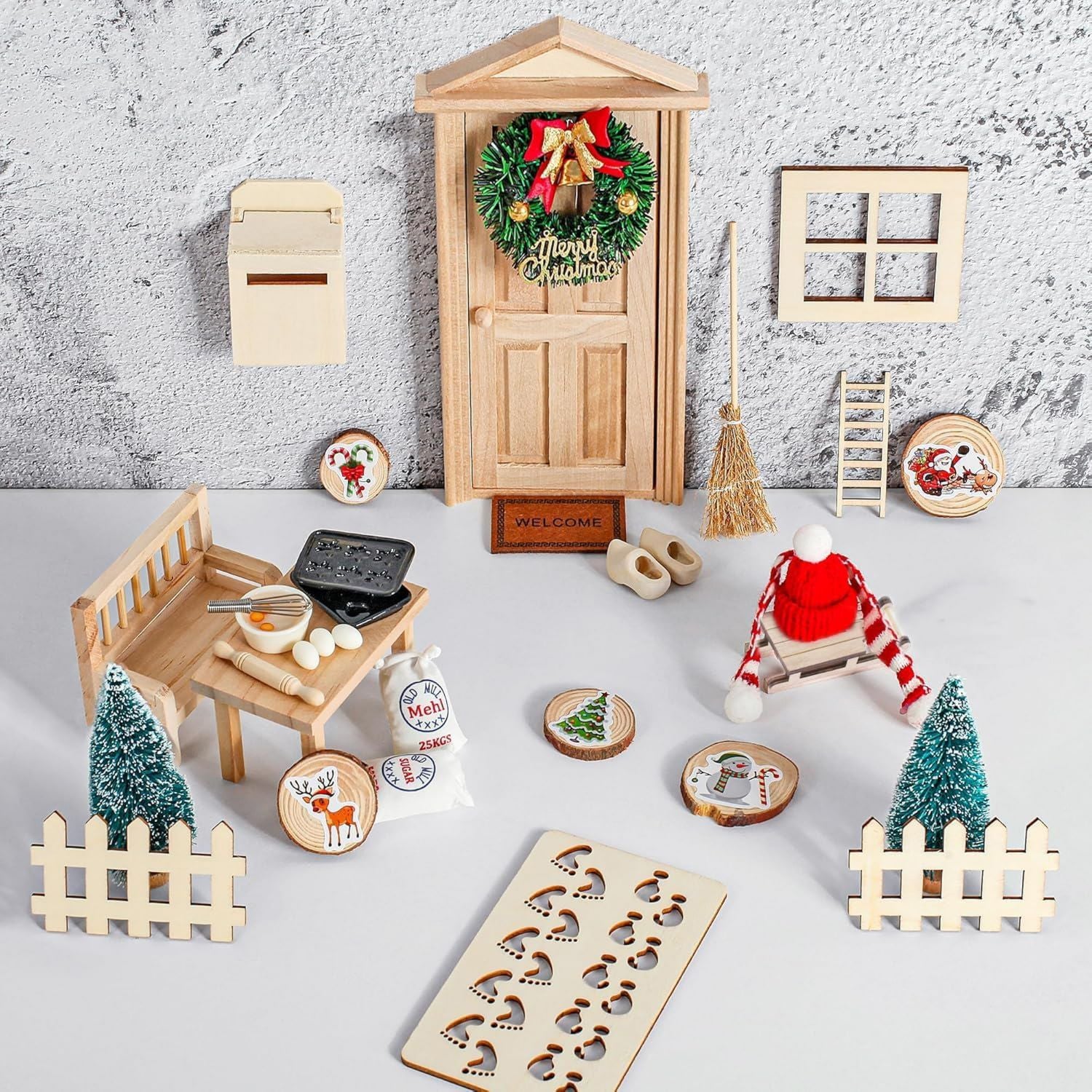 Hochwertige Wichteltuer Komplettset Wichtel Zubehoer Weihnachten Wichteltuer Set Weihnachtsdeko Feentuer Wichtelhaus Weihnachtsbaumgirlande Teppich Gartenmoebel 45 Stueck Variante 97