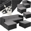 Hochwertige tectake Lounge OutdoorSitzgruppe Set ausgestattet mit Sofa Ruheruhesessel Zusatzzusatzhocker frei kombinierbar Sitzecke geeignet fuer 3 bis 4 Personen Moebel fuer den Ausseneinsatz geeignet fuer Terrasse Balkon schwarz Variante 424