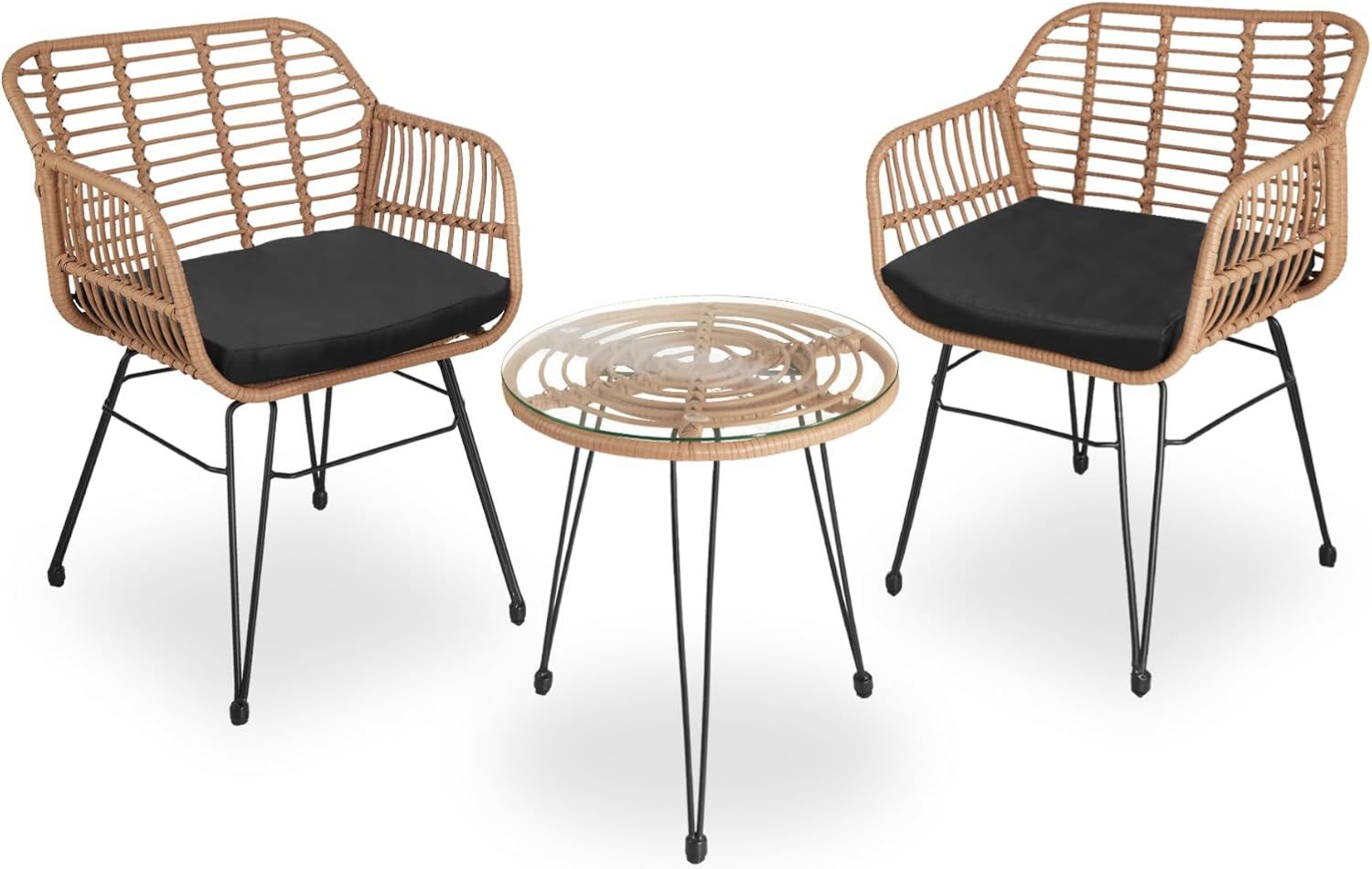 Hochwertige tectake GartenmoebelSet Moebel geeignet fuer 2 Personen 3 TLG Bistroset Balkonmoebel Gartenmoebel Set ausgestattet mit 2X Stuehle kleine Lounge wetterfest fuer Balkon Terrasse Natur Variante 487
