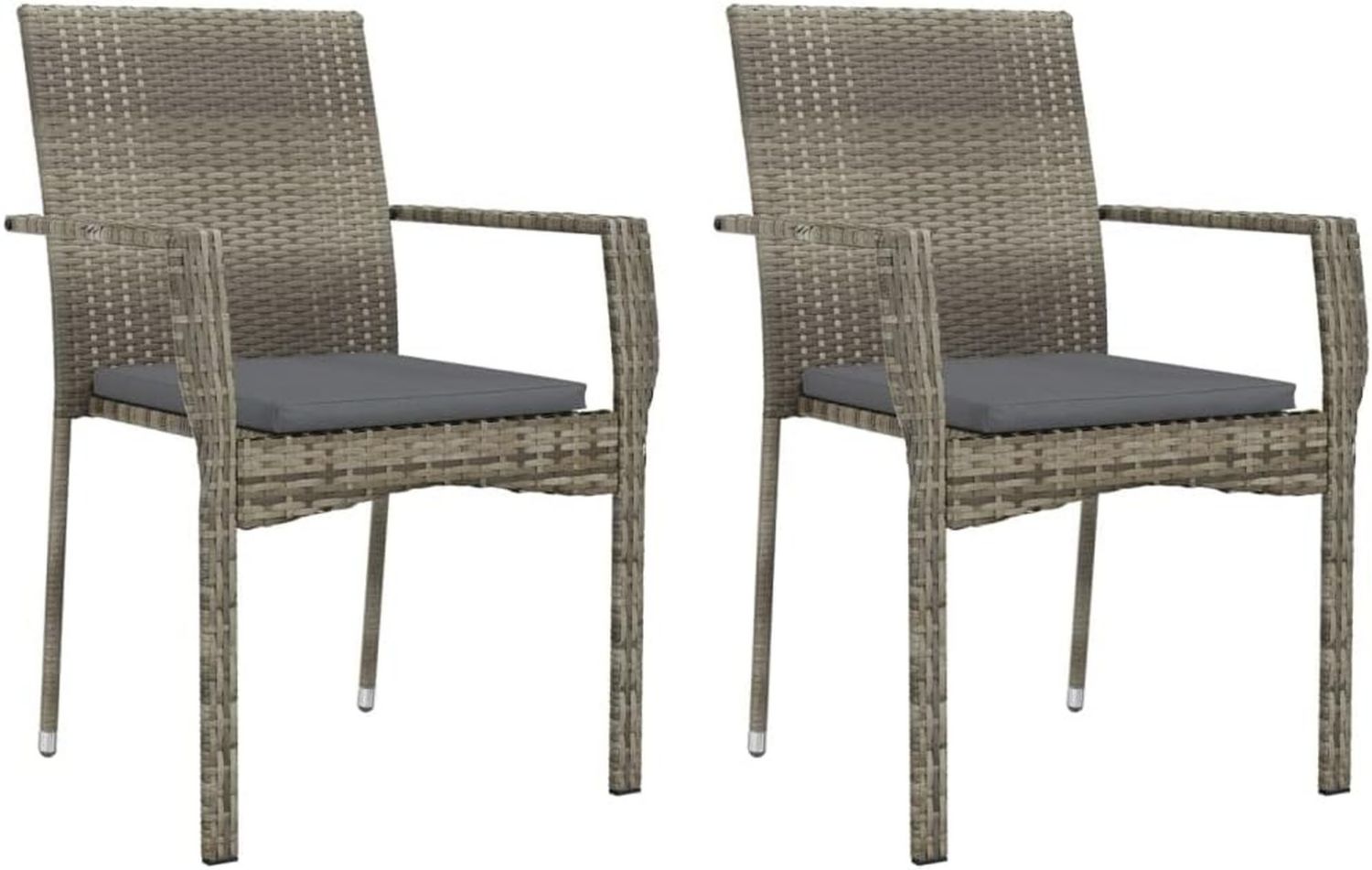 Hochwertige Gartenstuehle ausgestattet mit Kissen 2 Stueck aus Polyrattan grau Variante 594