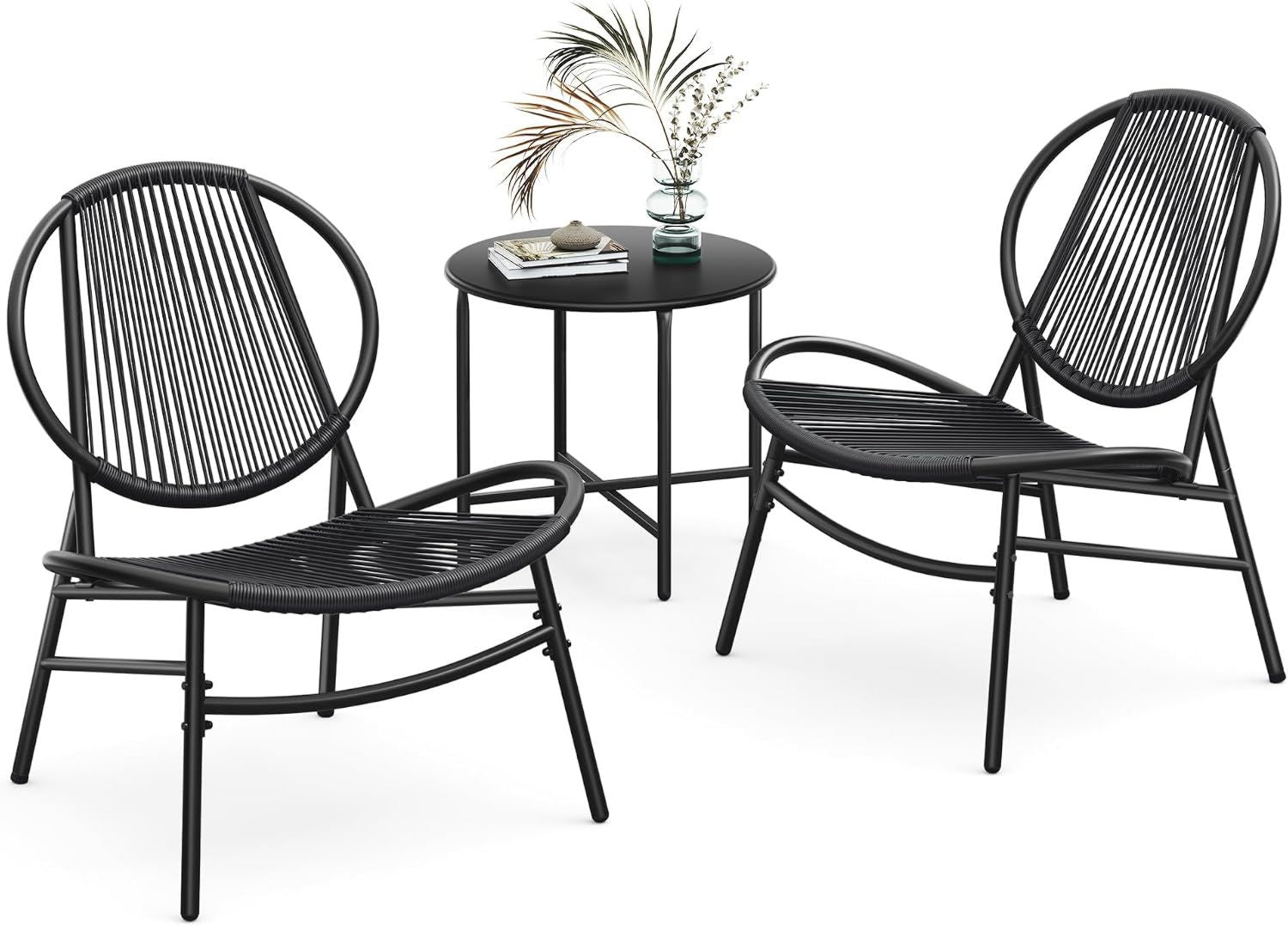 Hochwertige Balkonmoebel 3er Set Gartenmoebel Set aus PE Polyrattan ausgestattet mit 2 Stuehlen geeignet fuer Terrasse Balkon tintenschwarz GGF021B01 Variante 412